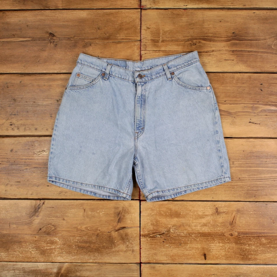 Vintage Levi's Denim Shorts 34 Levis Hemmed 90s Jorts Stonewash Bermuda Blue