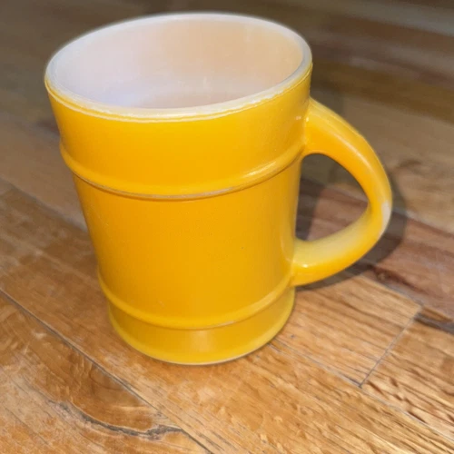 Vintage Anchor Hocking Oven Proof Yellow Barrel Coffee Tea Cocoa Mug Cup