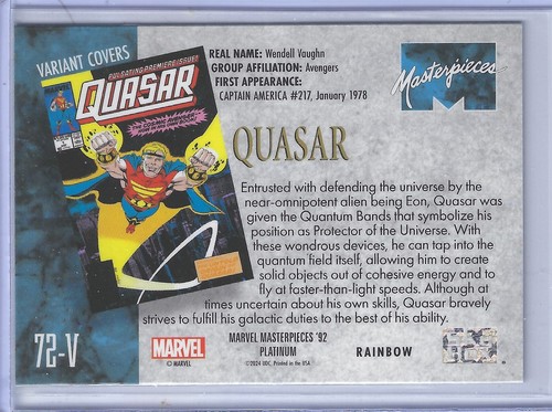 2024 Marvel Masterpieces 92 Platinum 72-V Quasar Cover Rainbow NSC - Picture 2 of 2