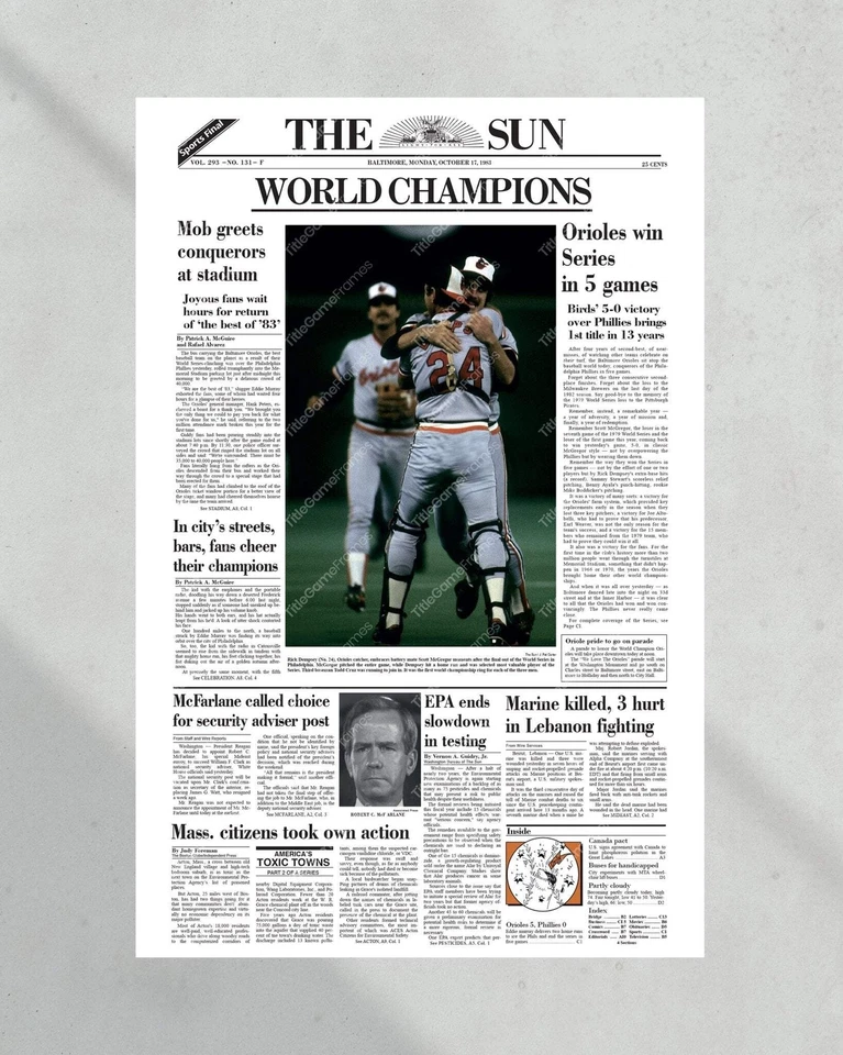 1983 Baltimore Orioles World Series Champions Framed Front Page Newspaper Print - Image 3 of 4
