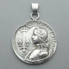 French, Antique Religious Large Medal. Saint Joan of Arc, Jeanne d'Arc. Sword.