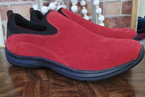 Lands End Suede Mules Slip on Sneakers Casual Shoes Womens 12D Comfort Red