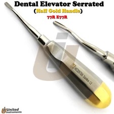 Micro Serrated Dental Elevator #77R E77R Gold Handle Loosening Tooth Removal