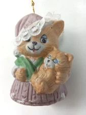 Jasco Cat Bell Ornament Figurine Mother Kitten Caring Critters Made Taiwan Vtg