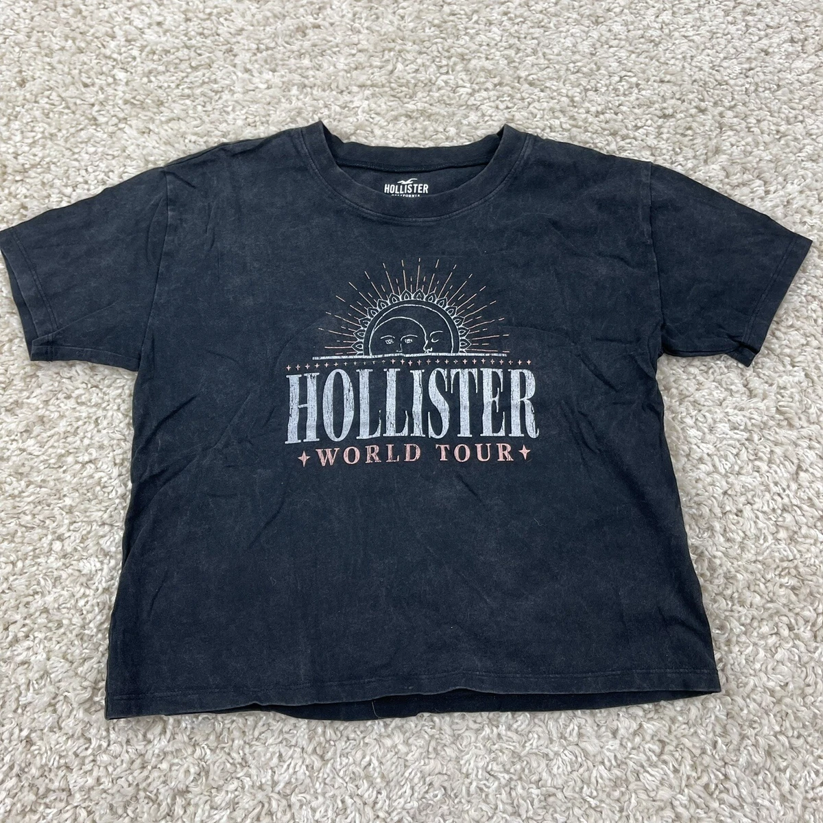 Hollister XXS oversized womens t shirt crop top world tout acid wash