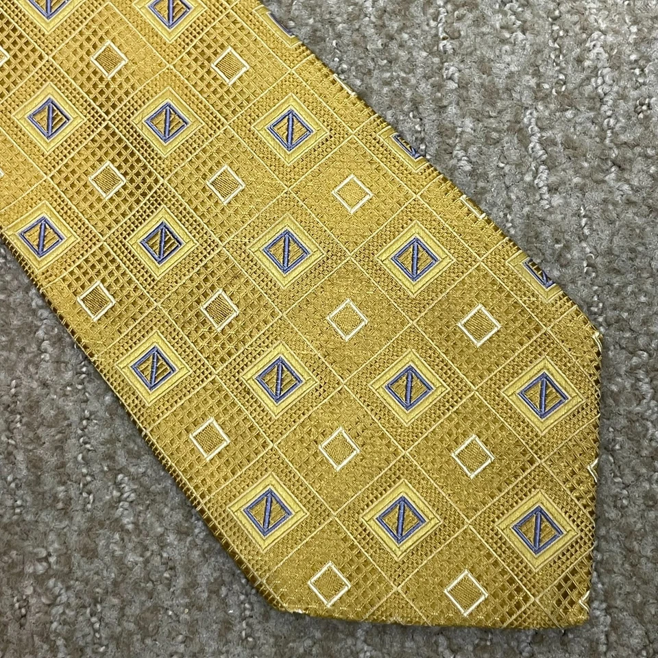 Corbata de seda geométrica Robert Talbott Best of Class amarillo azul 4" dinero antiguo Foto 2 de 4