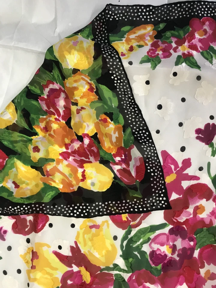 De Colección Emanuel Ungaro Rosa Amarillo Negro Floral Lunares Rodado a Mano Seda Bufanda Foto 2 de 3