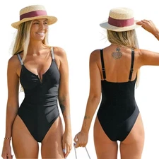 Cupshe Women's Black V Wire Rhinestone Chain One Piece Swimsuit Size XL