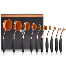 Yoseng Makeup Brushes Set 10Pcs Professional Oval Toothbrush Box Rose Gold
