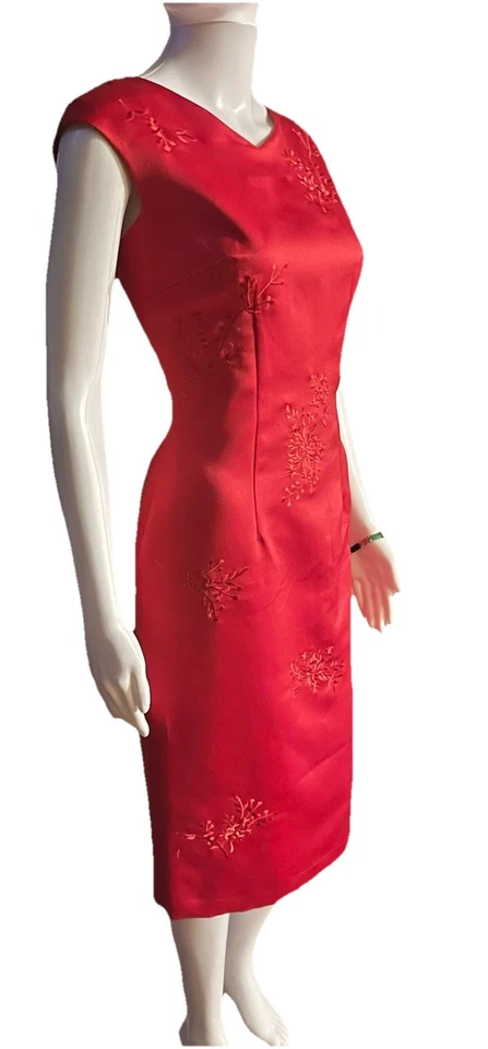 Vestido Maggie London Vintage Bordado Rojo Chino Talla 4 Funda Elegante Nuevo con Etiquetas Foto 2 de 4