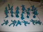 21 STEEL BLUE PIONEERS FROM MARX TOYS WAGON TRAIN, AND FORT APACHE  PLAYSETS