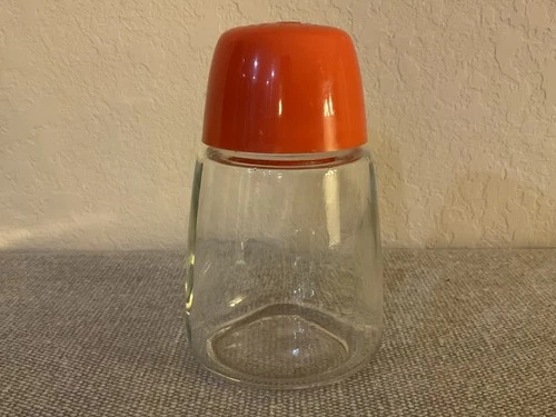 Vintage 70’s Large Saltshaker Clear Glass Orange Lid - Federal Housewares
