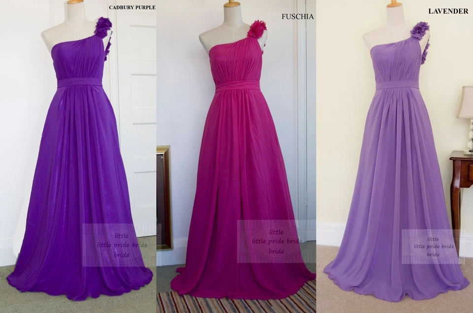 Einschulteriges Chiffon Abend Abschlussball Brautjungfer Hochzeitskleid in volle - Bild 3 von 4