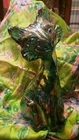 Fenton Winking Alley Cat Iridescent Green Carnival Glass 11" Tall Smiling Cat