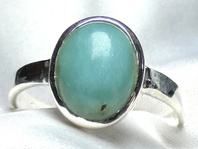 💙 Larimar Ring 925 Silber Gr. 18,8 (59) ovaler, dunkler Edelstein Cabochon  💙 - Bild 1 von 4
