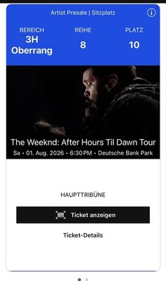 The Weeknd After Hours Till Dawn Tour 01.08.2026 Deutsche Bank Park 1 Ticket