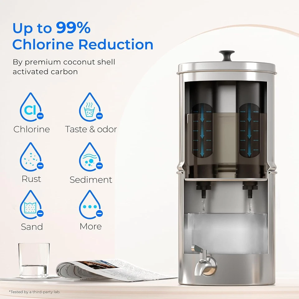 Waterdrop Gravity Water Filter, 2.25G Stainless-Steel System with 2 Filters - Image 3 of 4