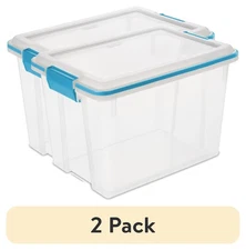 2-pack 20qt clear plastic storage bin with blue gasket lid