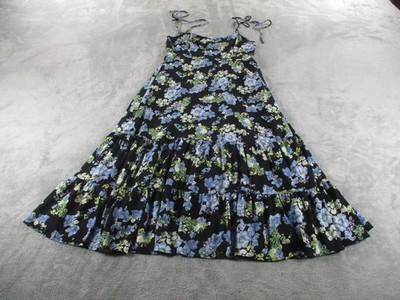 Lulus Dress Womens Large Black Floral Tie Strap Tiered Maxi Sundress Summer