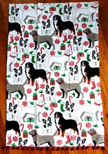 Christmas Kitchen Towel Casaba Dog Theme Holiday Pom Poms 100% Cotton 28.5 x 18