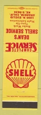 Matchbook Cover - Dean's Shell oil gas Anaheim CA