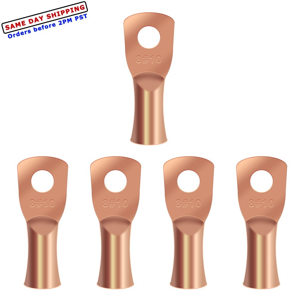5PCS Battery Cable Crimp Lugs Gauge 8AWG 1/2"3/8"5/16"1/4"10 Stud