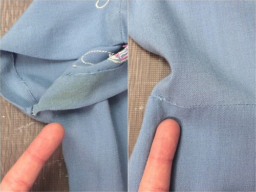 Vtg Women's 40s 50s Embroidered Light Blue Linen Dress W/ Pockets 1940s 1950s - Picture 7 of 9