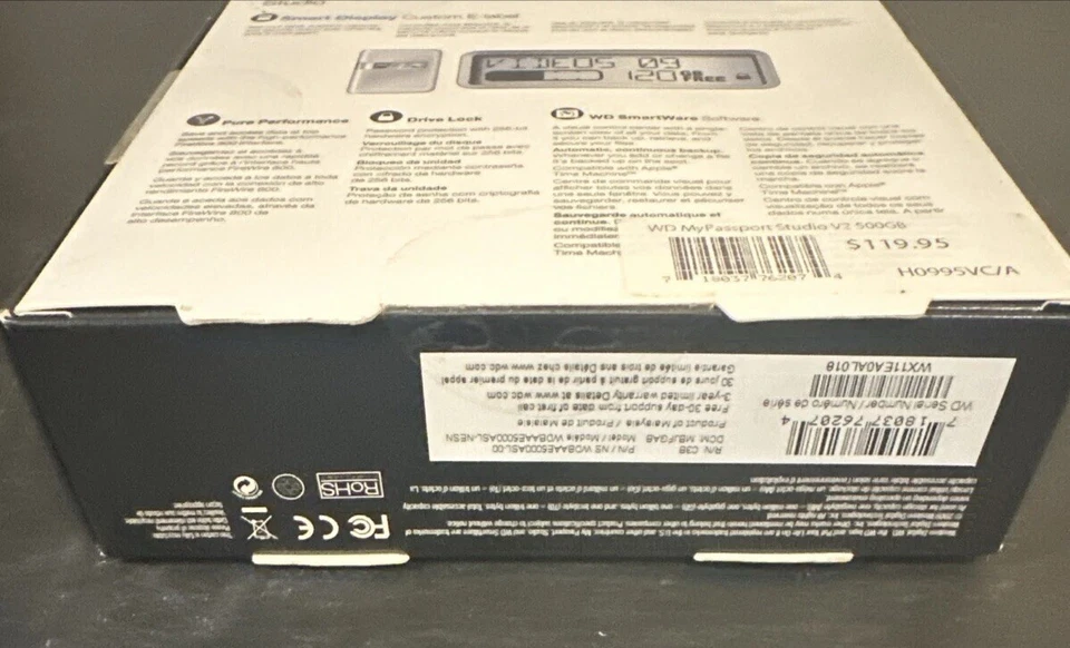 WD My Passport Studio Hard Drive Custom E-label 500GB #WDBAAE5000ASL-NESN New - Image 3 of 3