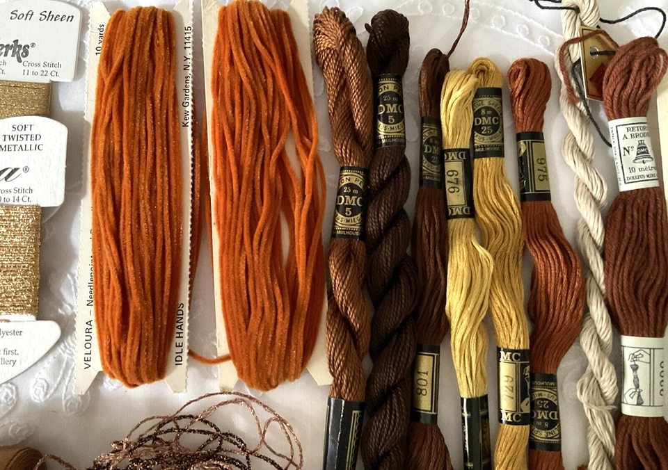 Needlepoint Needlework Threads Lot of 15 Assorted Brands in Autumn Fall Colors - Image 3 of 4