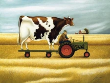 Ride to the Fair - Lowell Herrero Art Print Cow Farmer Tractor Farm Poster 16x12