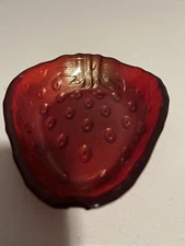 Reverse Painted Strawberry Glass Candy Trinket Dish Novelty Summer Fruit