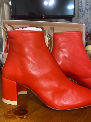 AGL Flame Red Ankle Boots Size 38 Brand New In Box With Free Dustbag