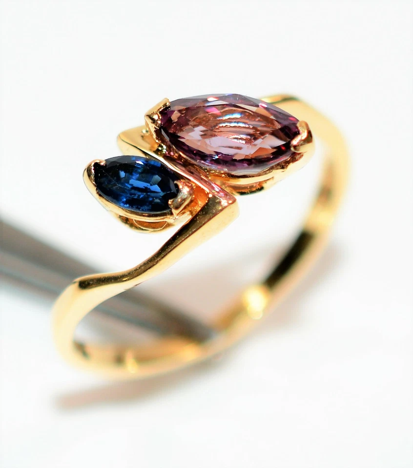 Natural Spinel & Blue Sapphire Ring 14K Solid Gold .75tcw Gemstone Ring Jewelry - Image 4 of 4