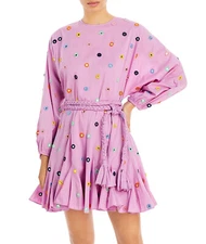 Rhode Resort Ella Mini Dress Smokey Grape Mirror Dots Pink Purple Belted XS