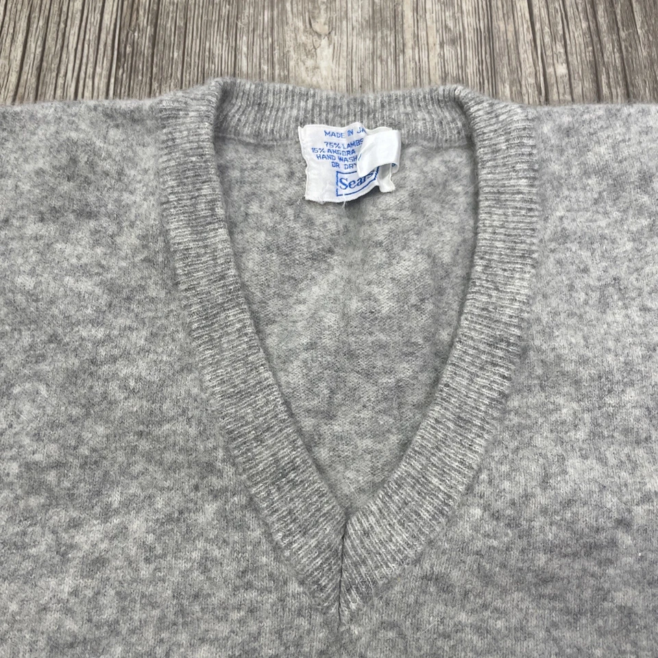 Suéter De Colección Sears Angora Mezcla Gris Cuello en V Para Mujer S/M Japón Foto 3 de 4