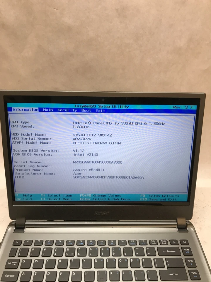 Acer Aspire M5-481T 14" Laptop Intel  i5-3337U 1.8GHz 2GB RAM NO HDD NO OS -- DW - Image 2 of 4