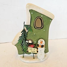 Vtg Candle House Snowman Tealight Christmas Ceramic 6 inch Glitter Roof