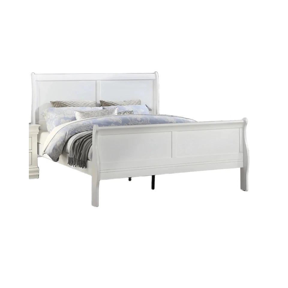 Cama trineo Queen clásica blanca | Muebles de dormitorio de madera Louis Phillipe Foto 3 de 4