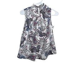 Loft Tank Top Women's Petite Small Paisley Sleeveless Twist Career Shirt