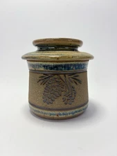 French ButterKeeper Butter Bell Handmade Signed Pottery Pinecones Country Rustic