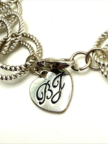 BETSEY JOHNSON Double Link Chain Bracelet Silver Tone Signed 9" - Picture 3 of 8