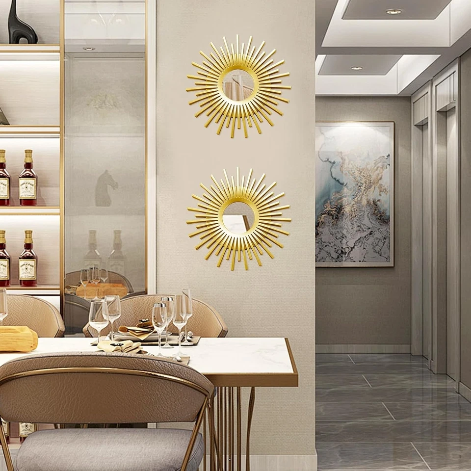 YiYa Gold Wand Deko 2 St. Boho Spiegel Wandspiegel zum Aufhängen Wohnzimmer Bad - Bild 4 von 4