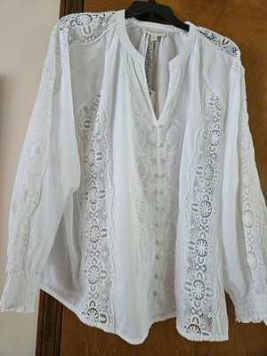 Jennifer and Grace size 3X long sleeve front buttons, white embroidered blouse