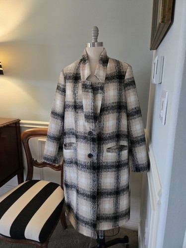 Old Navy Damen Oversized Soft-Brushed Karo Mantel schwarz beige weiß Gr. L - Bild 1 von 7