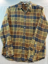 J CREW Mens Size M Shirt Flannel Cotton Long Sleeve Button Up gold Brown Plaid