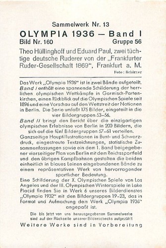 THEO HULLINGHOF EDUARD PAUL RUDERN ROWING AVIRON IMAGE CARD - Picture 2 of 2