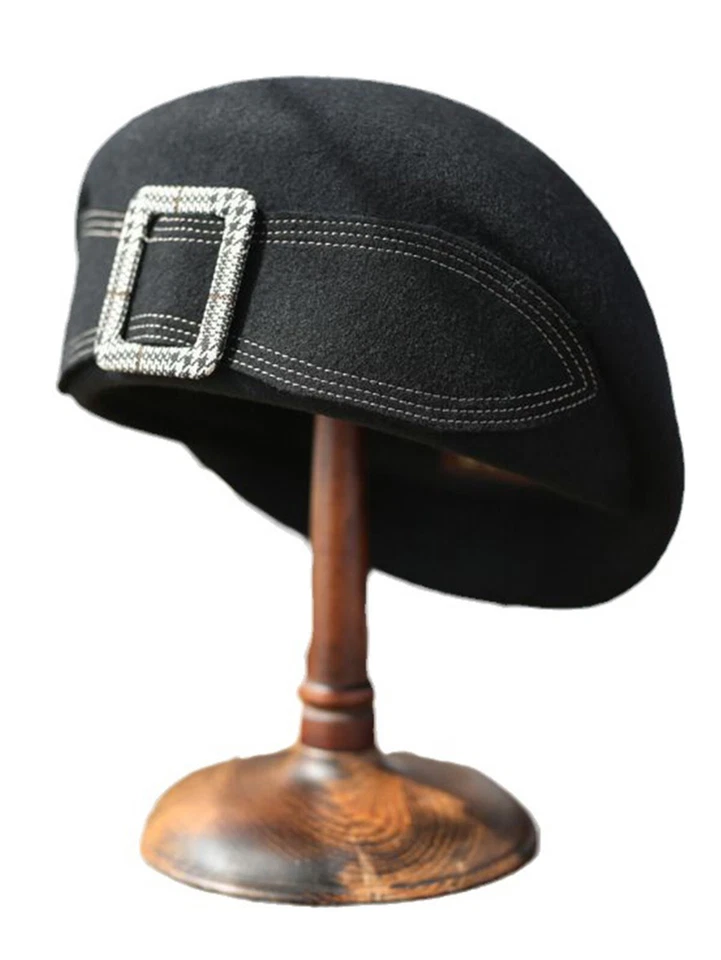 Wool Felt Beret Fascinator Hats For Women Tea Party Church Pillbox Hat With Bow - Image 3 of 4