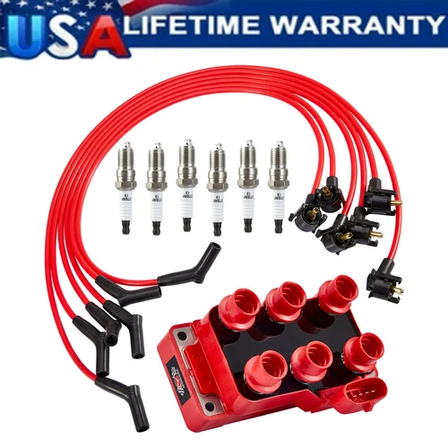 For 1994-2000 Ford Mustang 3.8L V6 FD488 Ignition Coil & 6 Spark Plugs & 6 Wires