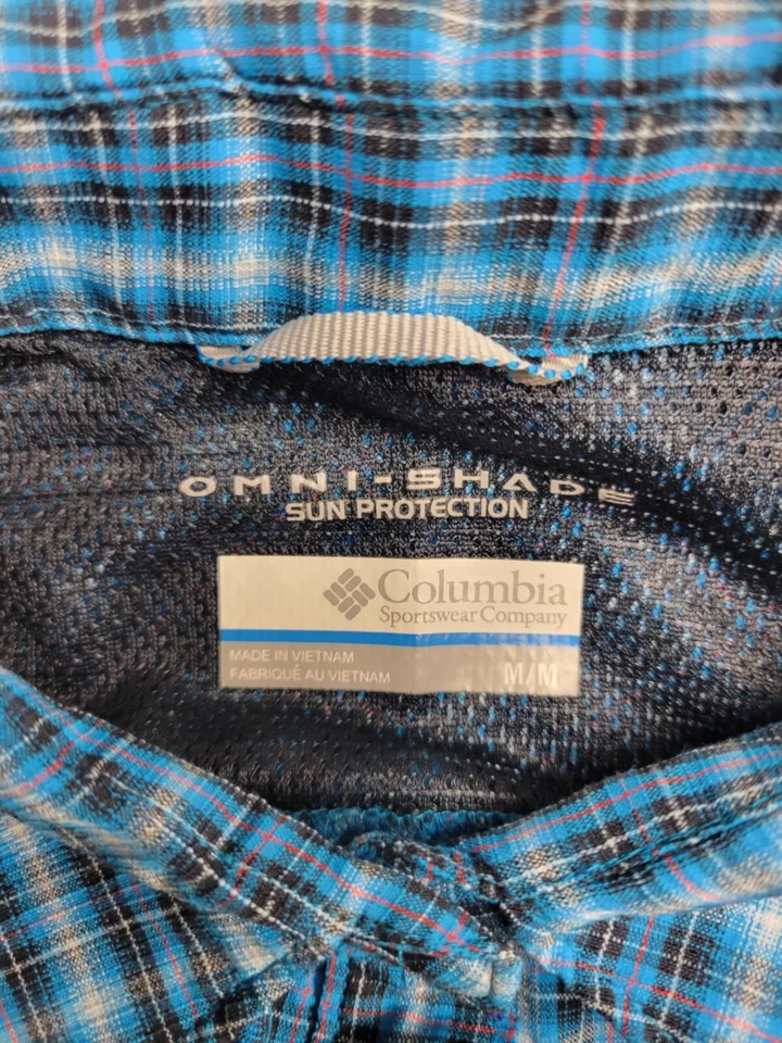 Columbia 衬衫女式中号蓝色格子纽扣全色长袖 — 第 2/4 张图片