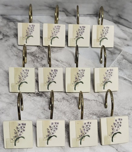 Duschvorhanghaken. 12er Set Goldfarbene Haken. Flieder. Blumengarten...